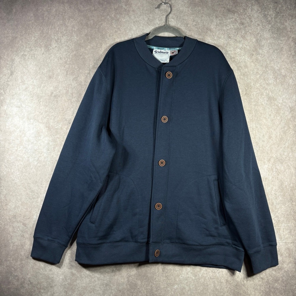 Silverts‎ Bomber Jacket Mens Size XL Blue Magnetic Button Front Fleece Lined